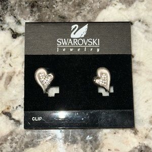 SWAROVSKI Crystal Jewelry Clip On Earrings Silver Hearts